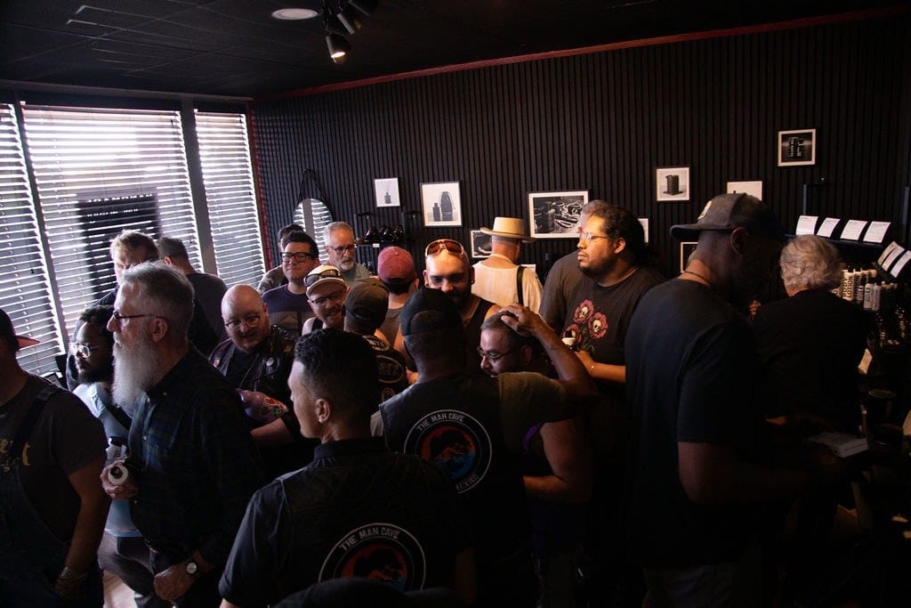 A packed LeatherDaddy store on opening day.