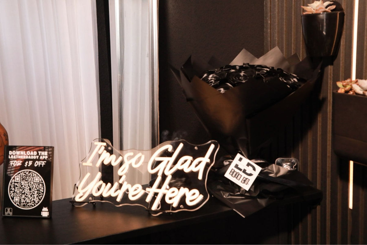 A sign in the LeatherDaddy store.