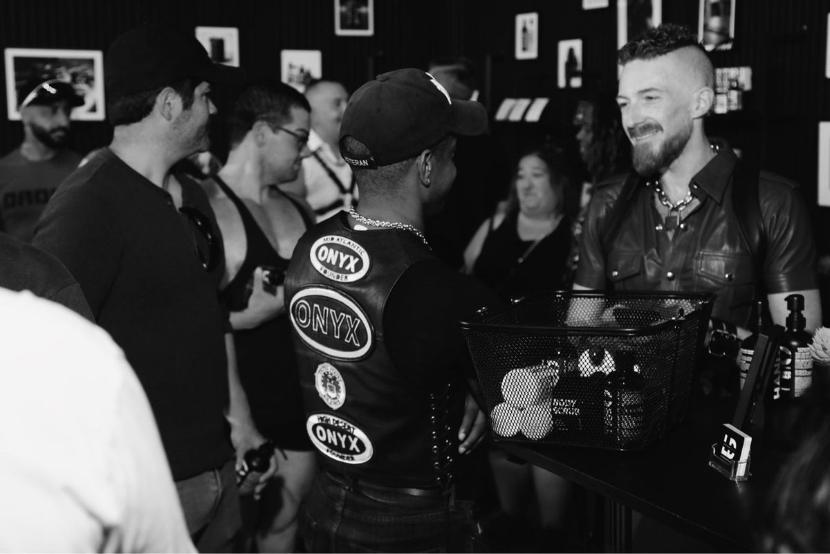 A packed crowd at the LeatherDaddy store on opening day in Albuquerque.