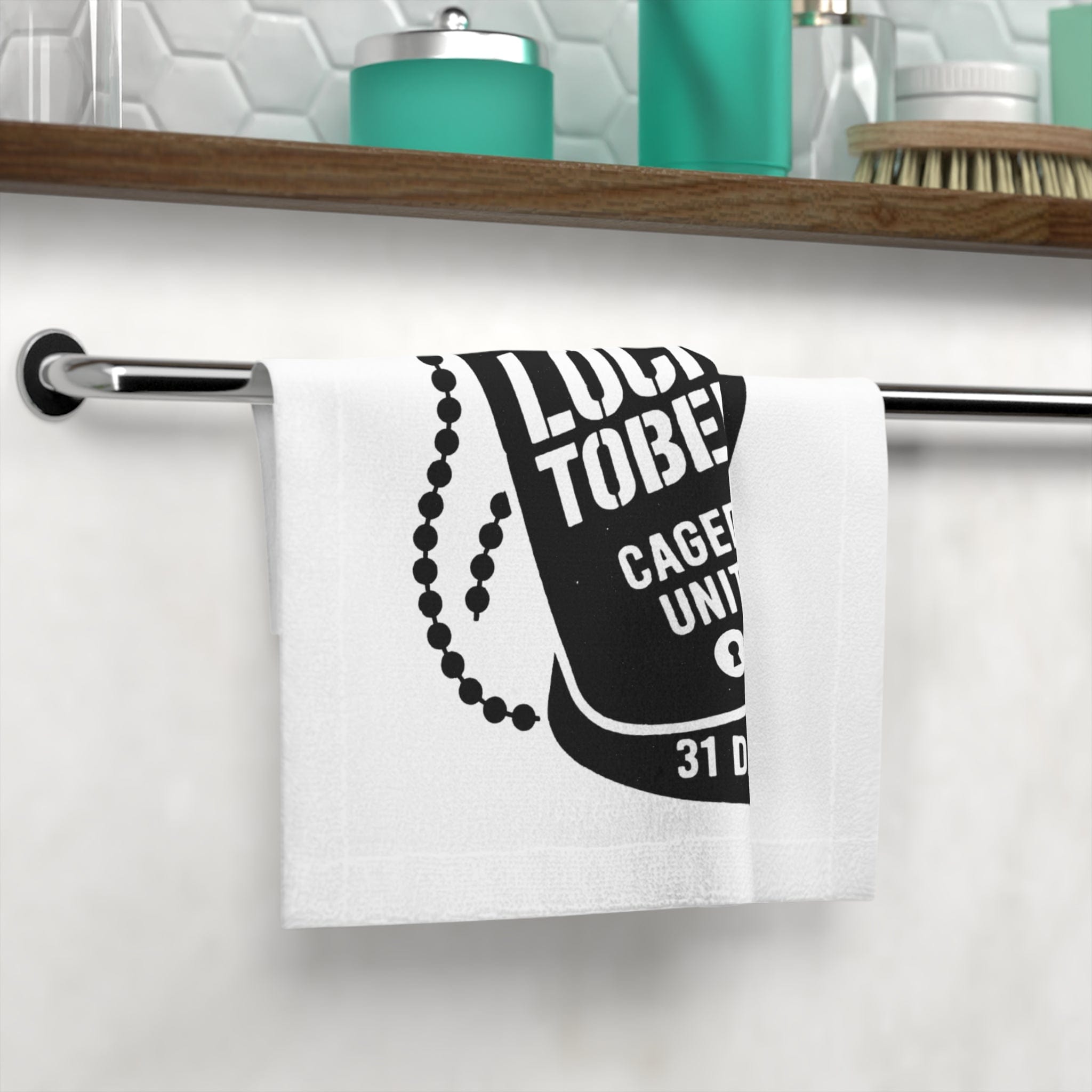 Home Decor 13" × 13" / White LockedBoy Caged Unit Gym Towel – Fetish CumRag with Locktober Dog Tag Design LEATHERDADDY BATOR