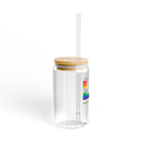 Mug With lid and straw / 16oz Pride Logo Eco-Friendly Glass Sipper - 16oz, Reusable Mason Jar, Bamboo Lid, Straws, Eco-Conscious Gift, Summer Hydration LEATHERDADDY BATOR