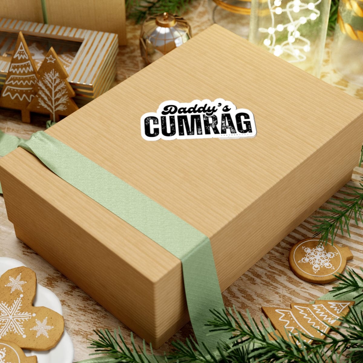 Paper products 3" × 3" / White 'Daddy's Cumrag' Kiss-Cut Stickers - for Laptops, Water Bottles, & More LEATHERDADDY BATOR